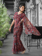 Printed Georgette Readymade Saree With Stitched Blouse